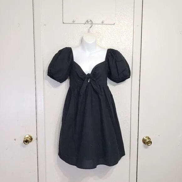Wild fable Black Puff Sleeve Mini Dress Tie front Size small - Picture 2 of 10
